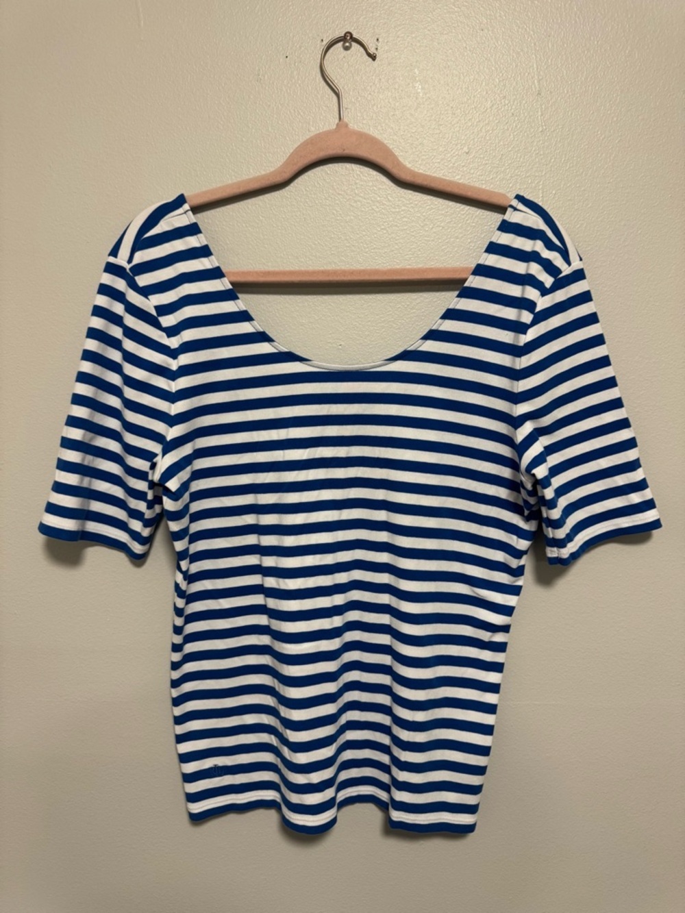 Ralph Lauren Blue and White Striped Scoop Neck Quarter Sleeve Top